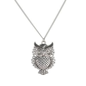 Silver Owl Pendant Long Sweater Chain Necklace